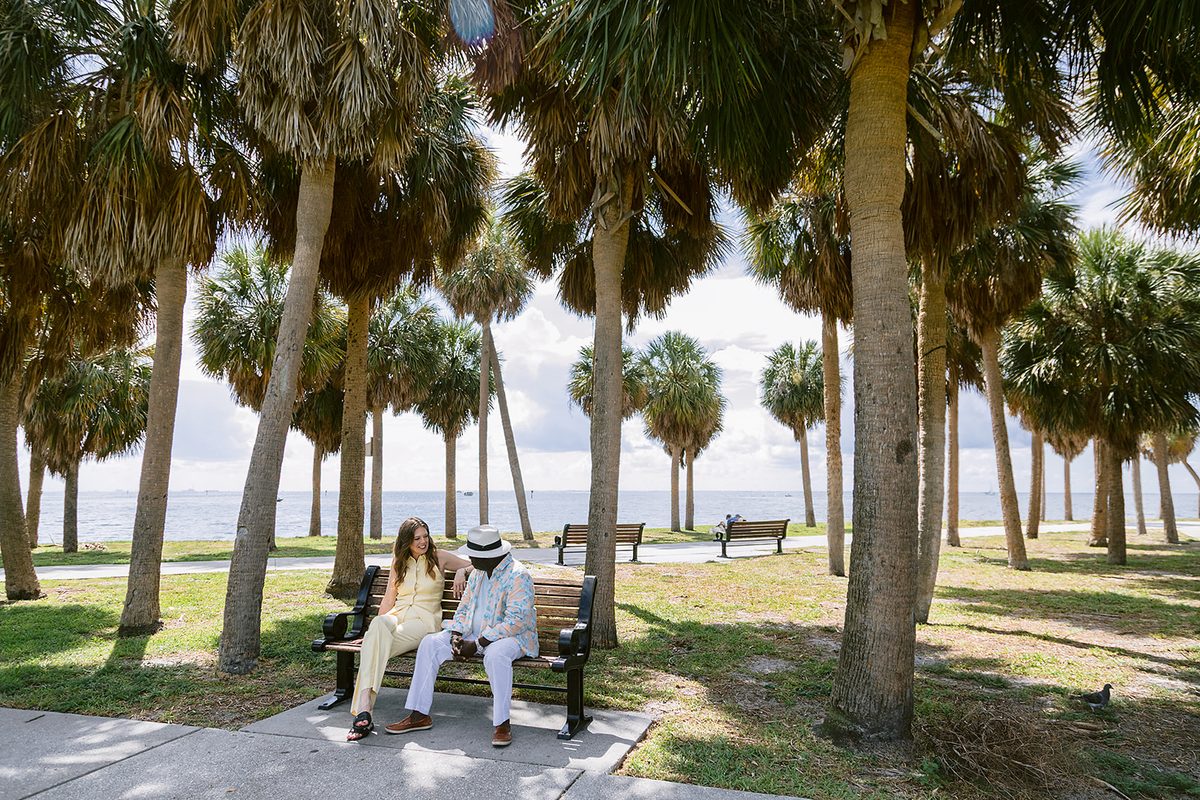A St. Petersburg waterfront park bench
